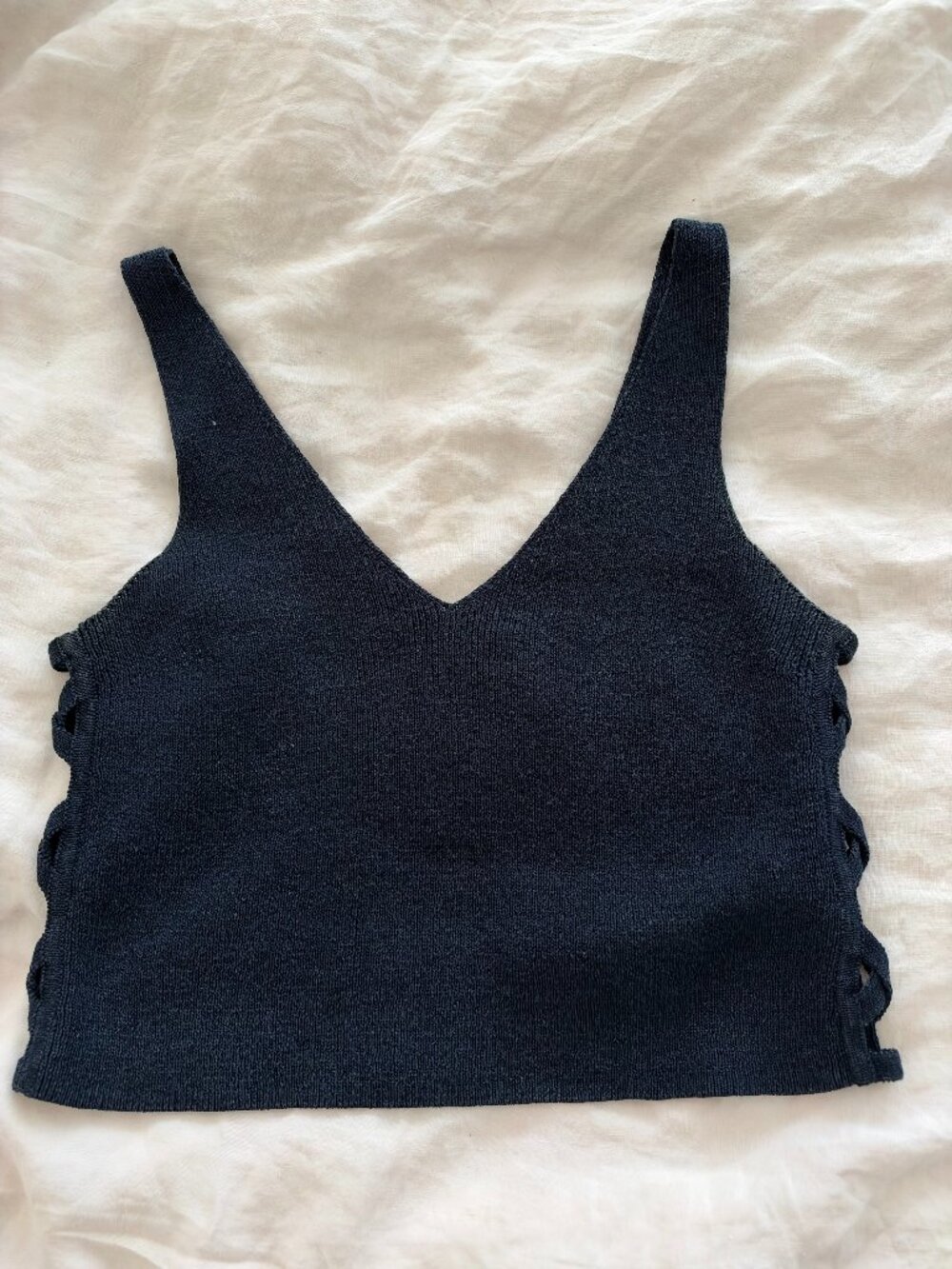 Intermix Dark Knit Lace-Up Side Tank — Small